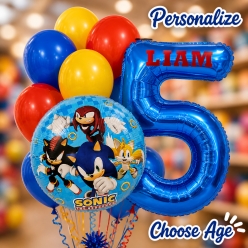 Sonic PERSONALIZED Single Digit Age & Name Balloon Bouquet